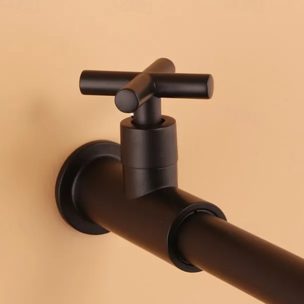 Bathroom Faucet Single Handle Matte Black Wall Installation One Hole Standard Spout Zinc Alloy Bathroom Faucet with Cold Water Only