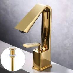 Bathroom Faucet Sink Mixer Basin Taps with Pop Up Drain, Monobloc Single Handle Washroom Vessel Tap with Cold and Hot Hose