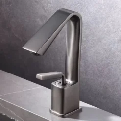Bathroom Faucet Sink Mixer Basin Taps with Pop Up Drain, Monobloc Single Handle Washroom Vessel Tap with Cold and Hot Hose
