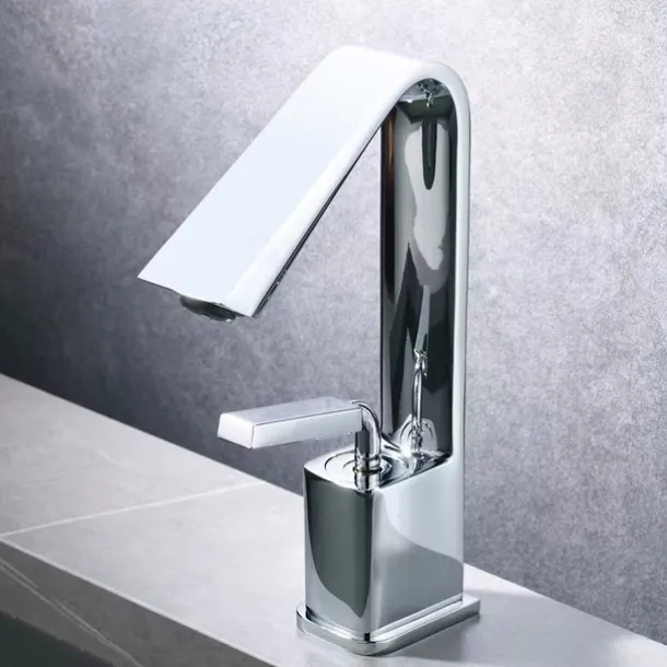 Bathroom Faucet Sink Mixer Basin Taps with Pop Up Drain, Monobloc Single Handle Washroom Vessel Tap with Cold and Hot Hose