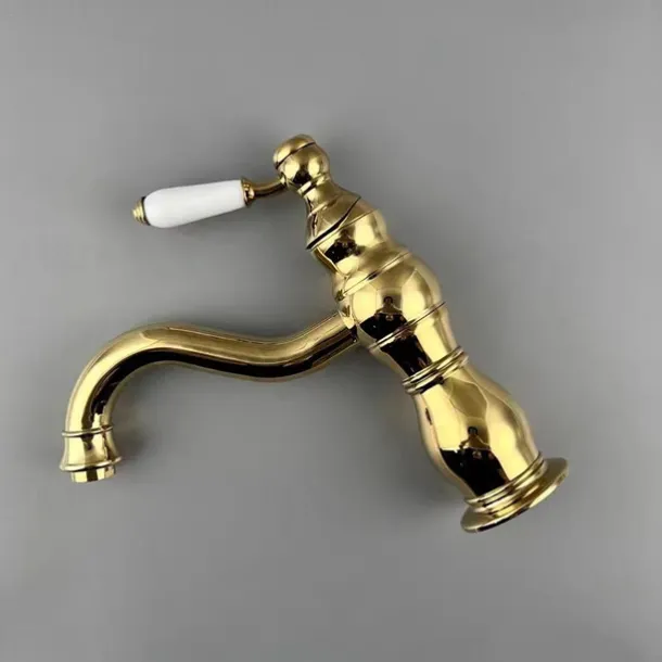 Bathroom Faucet Sink Mixer Basin Taps Deck Mounted, Washroom Vessel Water Brass Tap Single Handle One Hole Golden Chrome
