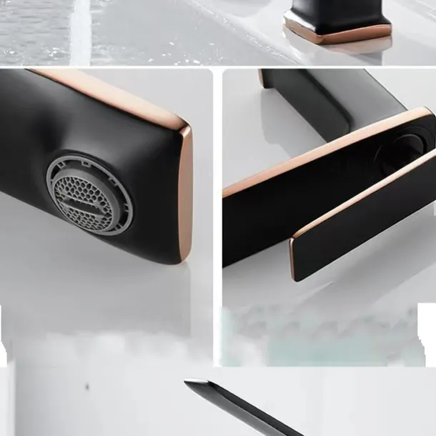 Bathroom Faucet Sink Mixer Basin Taps Deck Mounted, Monobloc Single Handle Cermaic Valve Washroom Taps with Cold and Hot Hose Black Golden White Chrome