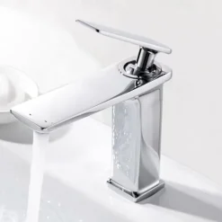 Bathroom Faucet Sink Mixer Basin Taps Deck Mounted, Monobloc Single Handle Cermaic Valve Washroom Taps with Cold and Hot Hose Black Golden White Chrome