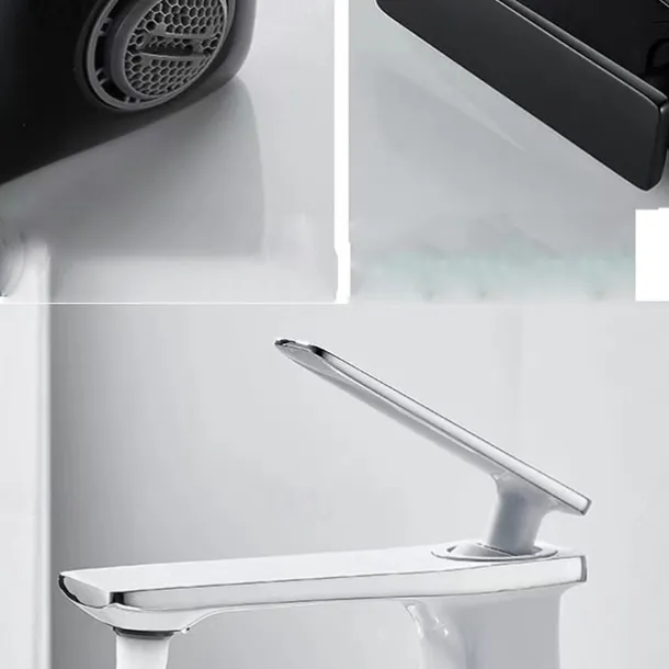 Bathroom Faucet Sink Mixer Basin Taps Deck Mounted, Monobloc Single Handle Cermaic Valve Washroom Taps with Cold and Hot Hose Black Golden White Chrome