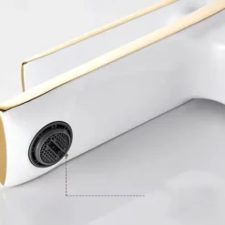 Bathroom Faucet Sink Mixer Basin Taps Deck Mounted, Monobloc Single Handle Cermaic Valve Washroom Taps with Cold and Hot Hose Black Golden White Chrome