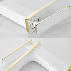 Bathroom Faucet Sink Mixer Basin Taps Deck Mounted, Monobloc Single Handle Cermaic Valve Washroom Taps with Cold and Hot Hose Black Golden White Chrome