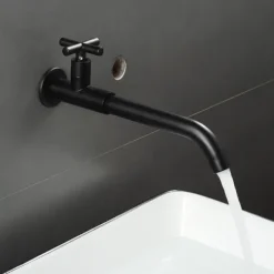 Bathroom Faucet Sink Only Cold Water Basin Taps Wall Mounted, 360 Rotates Single Handle Antique Brass Washroom Vessel Tap Black Chrome Golden White