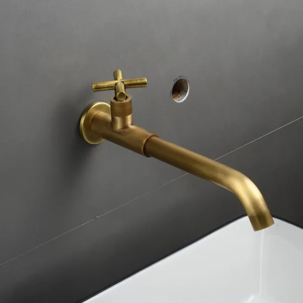 Bathroom Faucet Sink Only Cold Water Basin Taps Wall Mounted, 360 Rotates Single Handle Antique Brass Washroom Vessel Tap Black Chrome Golden White
