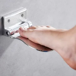 Bathroom Foot Rest Heavy Duty Aluminum Alloy Shaving Shelf Fold-Up Shower Foot Rest for Shaving Legs(Black/Silvery)