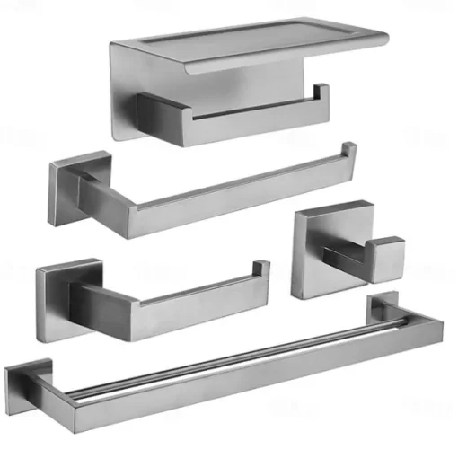 Bathroom Hardware Accessory Set,Stainless Steel Contain with Towel Bar,Robe Hook, Toliet Paper Holder and Bathroom Rack Wall Mounted Polished/Brushed/Painted Finishes
