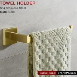 Bathroom Hardware Accessories Stainless Steel Wall Mounted Brushed Nickel Towel Bar Hand Towel Holder Toilet Paper Holder Robe Towel Hook Coat Hook Towel Bar (Gold)