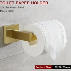 Bathroom Hardware Accessories Stainless Steel Wall Mounted Brushed Nickel Towel Bar Hand Towel Holder Toilet Paper Holder Robe Towel Hook Coat Hook Towel Bar (Gold)