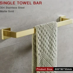 Bathroom Hardware Accessories Stainless Steel Wall Mounted Brushed Nickel Towel Bar Hand Towel Holder Toilet Paper Holder Robe Towel Hook Coat Hook Towel Bar (Gold)