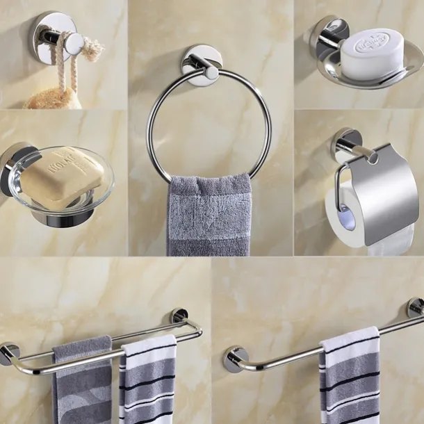 Bathroom Hardware Accessory Towel Ring/Toilet Paper Holder/Robe Hook/Soap Dish and Towel Holder Stainless Steel Wall Mounted Silver
