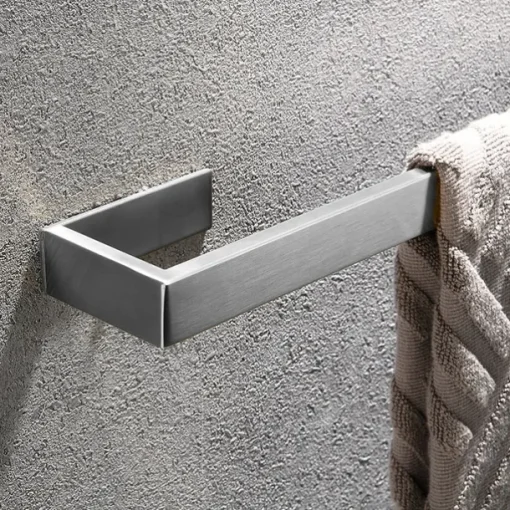 Bathroom Hardware Accessory Set Include Robe Hook, Towel Bar, Towel Holder, Toilet Paper Holder, Self-adhesive Brushed Stainless Steel Silvery