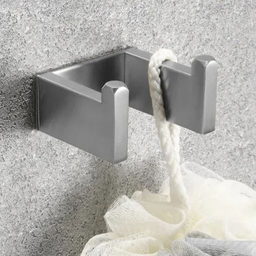Bathroom Hardware Accessory Set Include Robe Hook, Towel Bar, Towel Holder, Toilet Paper Holder, Self-adhesive Brushed Stainless Steel Silvery