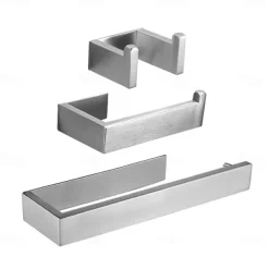 Bathroom Hardware Accessory Set Include Robe Hook, Towel Bar, Towel Holder, Toilet Paper Holder, Self-adhesive Brushed Stainless Steel Silvery