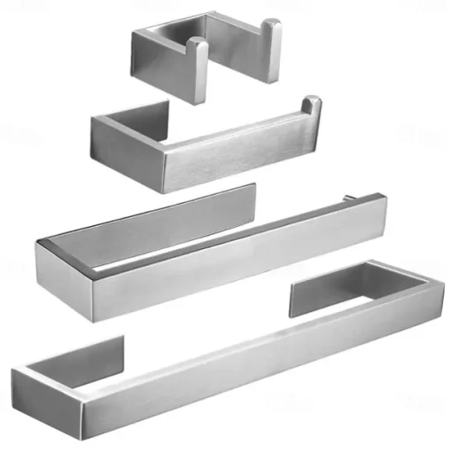 Bathroom Hardware Accessory Set Include Robe Hook, Towel Bar, Towel Holder, Toilet Paper Holder, Self-adhesive Brushed Stainless Steel Silvery