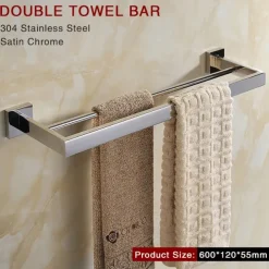 Bathroom Hardware Accessories Stainless Steel Wall Mounted Brushed Nickel Towel Bar Hand Towel Holder Toilet Paper Holder Robe Towel Hook Coat Hook Towel Bar (Bright Silver)