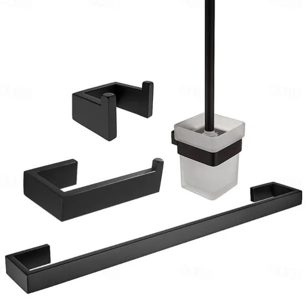 Bathroom Hardware Set 4 Pieces, SUS304 Stainless Steel Remodeled Wall Mounted Bathroom Accessories, Include 1 Robe Hook, 1 Towel Holder.1 Toilet Paper Holder,1 Toliet Brush Sets