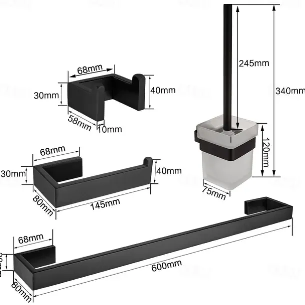 Bathroom Hardware Set 4 Pieces, SUS304 Stainless Steel Remodeled Wall Mounted Bathroom Accessories, Include 1 Robe Hook, 1 Towel Holder.1 Toilet Paper Holder,1 Toliet Brush Sets