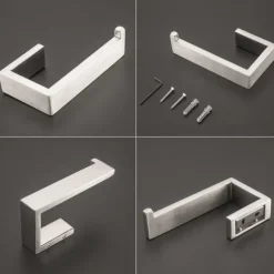 Bathroom Hardware Set 4 Pieces, SUS304 Stainless Steel Remodeled Wall Mounted Bathroom Accessories, Include 1 Robe Hook, 1 Towel Holder.1 Toilet Paper Holder,1 Toliet Brush Sets