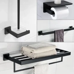 Bathroom Hardware Set 4 Pieces, SUS304 Stainless Steel Remodeled Wall Mounted Bathroom Accessories, Include 1 Towel Rack, 1 Towel Holder.1 Toilet Paper Holder,1 Toliet Brush Sets