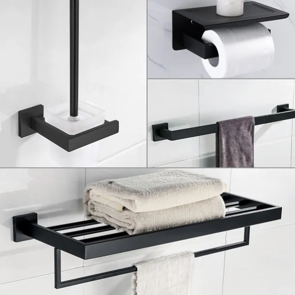 Bathroom Hardware Set 4 Pieces, SUS304 Stainless Steel Remodeled Wall Mounted Bathroom Accessories, Include 1 Towel Rack, 1 Towel Holder.1 Toilet Paper Holder,1 Toliet Brush Sets