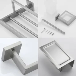 Bathroom Hardware Set 4 Pieces, SUS304 Stainless Steel Remodeled Wall Mounted Bathroom Accessories, Include 1 Towel Rack, 1 Towel Holder.1 Toilet Paper Holder,1 Toliet Brush Sets