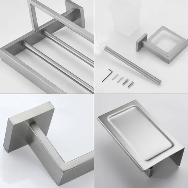 Bathroom Hardware Set 4 Pieces, SUS304 Stainless Steel Remodeled Wall Mounted Bathroom Accessories, Include 1 Towel Rack, 1 Towel Holder.1 Toilet Paper Holder,1 Toliet Brush Sets