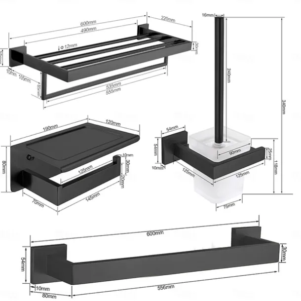 Bathroom Hardware Set 4 Pieces, SUS304 Stainless Steel Remodeled Wall Mounted Bathroom Accessories, Include 1 Towel Rack, 1 Towel Holder.1 Toilet Paper Holder,1 Toliet Brush Sets