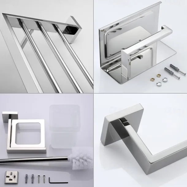 Bathroom Hardware Set 4 Pieces, SUS304 Stainless Steel Remodeled Wall Mounted Bathroom Accessories, Include 1 Towel Rack, 1 Towel Holder.1 Toilet Paper Holder,1 Toliet Brush Sets