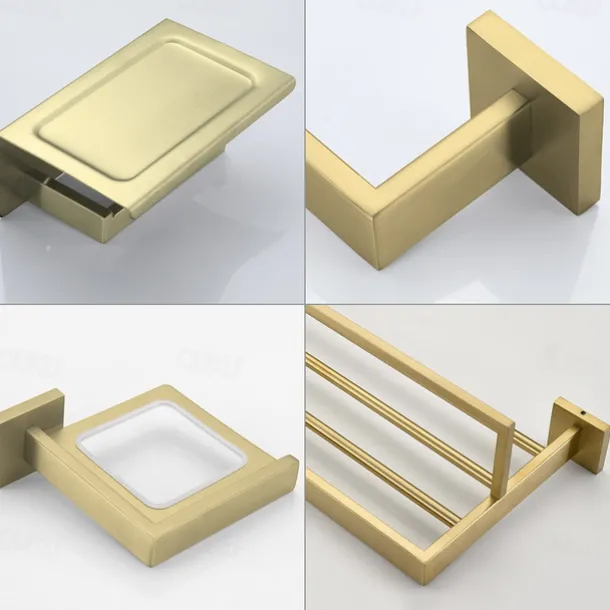 Bathroom Hardware Set 4 Pieces, SUS304 Stainless Steel Remodeled Wall Mounted Bathroom Accessories, Include 1 Towel Rack, 1 Towel Holder.1 Toilet Paper Holder,1 Toliet Brush Sets