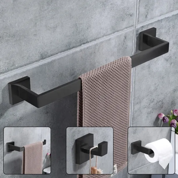Bathroom Hardware Set 4 Pieces, SUS304 Stainless Steel Wall Mounted Bathroom Accessories, Include Robe Hook, Toilet Paper Holder, Towel Holder, Towel Bar