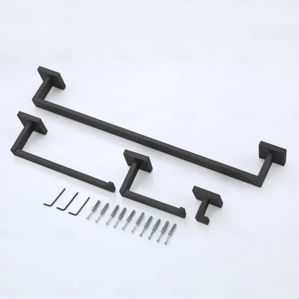 Bathroom Hardware Set 4 Pieces, SUS304 Stainless Steel Wall Mounted Bathroom Accessories, Include Robe Hook, Toilet Paper Holder, Towel Holder, Towel Bar