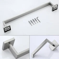 Bathroom Hardware Set 4 Pieces, SUS304 Stainless Steel Wall Mounted Bathroom Accessories, Include Robe Hook, Toilet Paper Holder, Towel Holder, Towel Bar