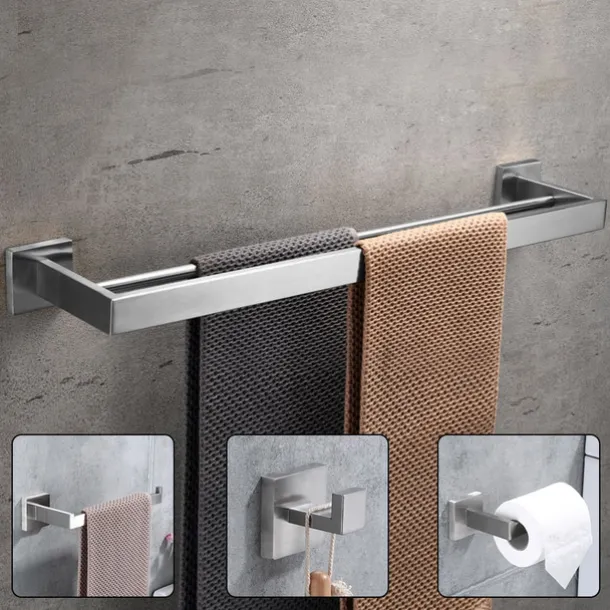 Bathroom Hardware Set 4 Pieces, SUS304 Stainless Steel Wall Mounted Bathroom Accessories, Include Robe Hook, Toilet Paper Holder, Towel Holder, Towel Bar