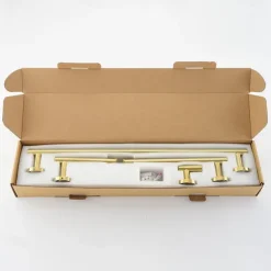 Bathroom Hardware Set Bath Accessory Kit 4 Piece Brushed Gold Metallic Bathroom Accessories Wall Mount 18 Inch Towel Bar Toilet Paper Holder Robe Clothes Hook Stainless Steel