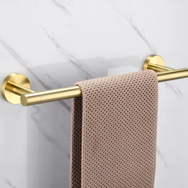 Bathroom Hardware Set Bath Accessory Kit 4 Piece Brushed Gold Metallic Bathroom Accessories Wall Mount 18 Inch Towel Bar Toilet Paper Holder Robe Clothes Hook Stainless Steel