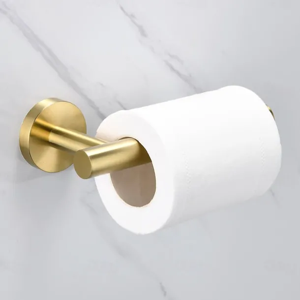 Bathroom Hardware Set Bath Accessory Kit 4 Piece Brushed Gold Metallic Bathroom Accessories Wall Mount 18 Inch Towel Bar Toilet Paper Holder Robe Clothes Hook Stainless Steel