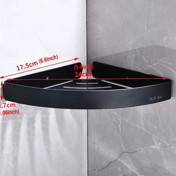 Bathroom Shelf New Design Multifunction Triangle Bath Corner Shelf Stainless Steel Wall Mounted Matte Black and Silvery 1pc