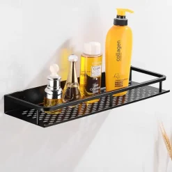 Bathroom Shelf New Design Modern Aluminum Material Bathroom Storage Rack Wall Mounted Black 1pc