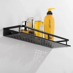 Bathroom Shelf New Design Modern Aluminum Material Bathroom Storage Rack Wall Mounted Black 1pc