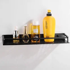 Bathroom Shelf New Design Modern Aluminum Material Bathroom Storage Rack Wall Mounted Black 1pc