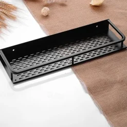 Bathroom Shelf New Design Modern Aluminum Material Bathroom Storage Rack Wall Mounted Black 1pc