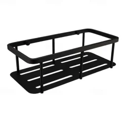 Bathroom Shelf Rectangle Wall Mounted Rustic Stainless Steel Storage Set for Living Room and Bathroom Matte Black 1PC