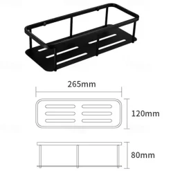 Bathroom Shelf Rectangle Wall Mounted Rustic Stainless Steel Storage Set for Living Room and Bathroom Matte Black 1PC