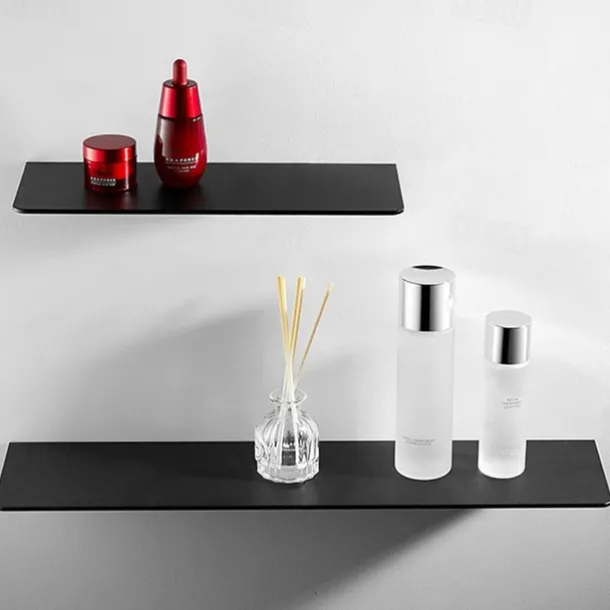 Bathroom Shelf Self-adhesive Bath Storage Rack 30-50cm Modern Space Aluminum Rust-proof Bathroom Organizer Wall Shelf (Black/White)