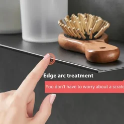 Bathroom Shelf Self-adhesive Bath Storage Rack 30-50cm Modern Space Aluminum Rust-proof Bathroom Organizer Wall Shelf (Black/White)