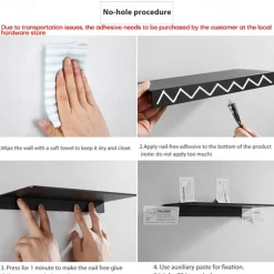 Bathroom Shelf Self-adhesive Bath Storage Rack 30-50cm Modern Space Aluminum Rust-proof Bathroom Organizer Wall Shelf (Black/White)